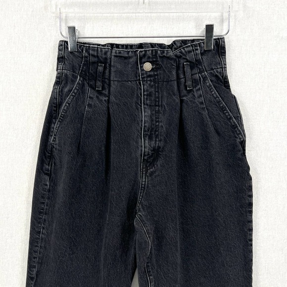ABERCROMBIE & FITCH Mom Jeans Womens 27 4 Black High Rise Paperbag Tapered Raw - Picture 4 of 14